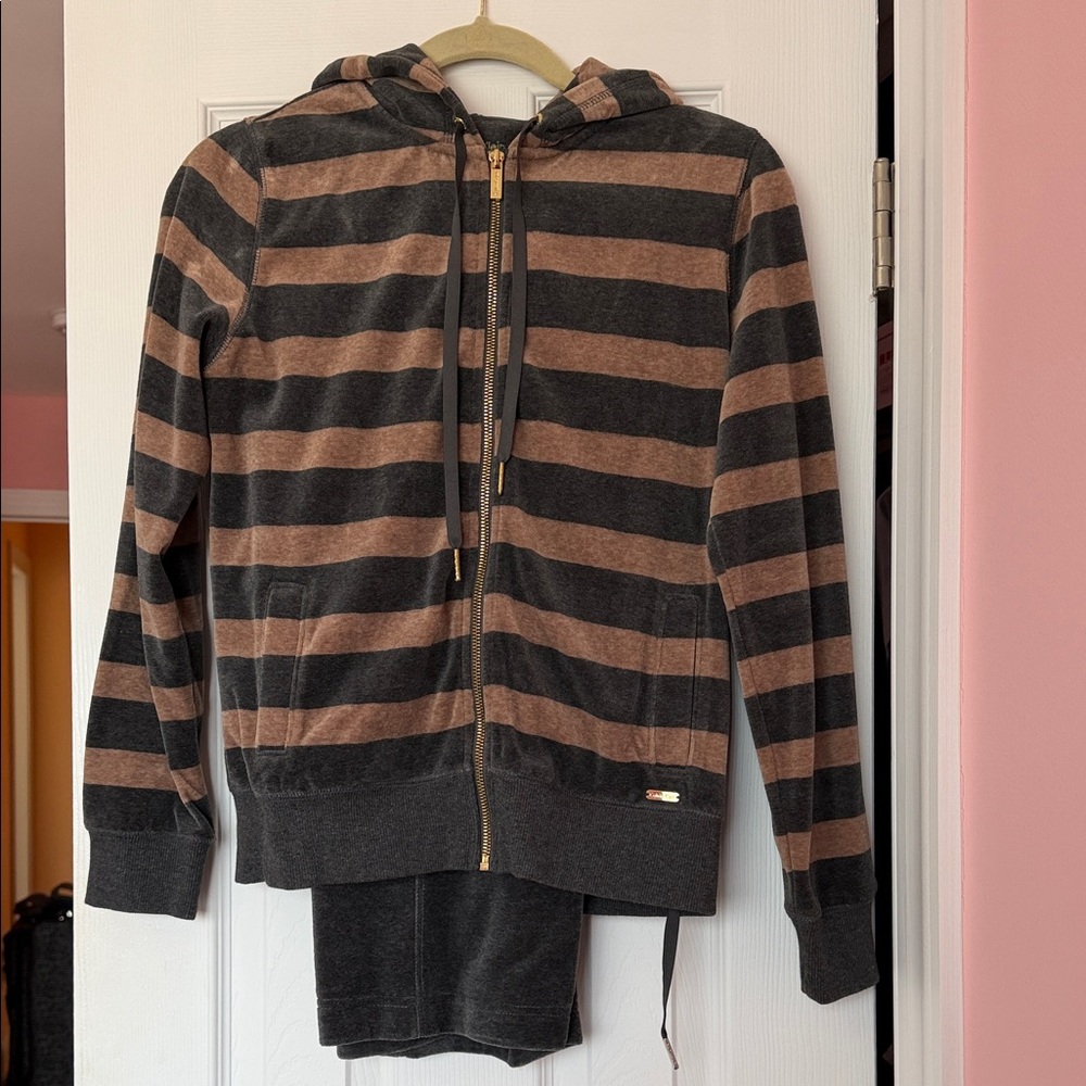 Calvin Klein Brown and Black Striped Zip-Up Hoodie